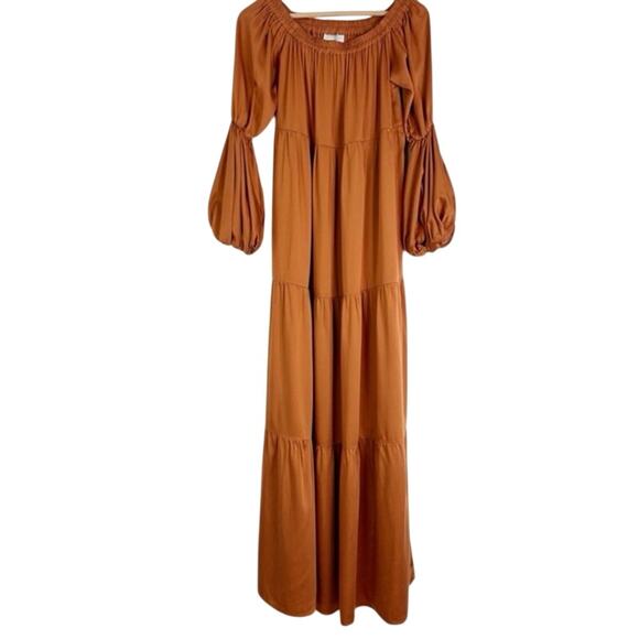 Diarrablu Kudi Dress Women's Small Rust Long Sleeve Off Shoulder Tiered Maxi NWT - Picture 2 of 11